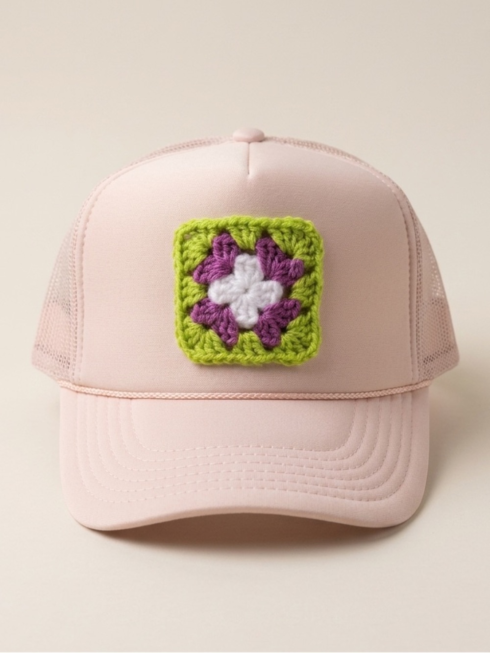 Crochet Patch Trucker Hat - Beige - Picture 2 of 3